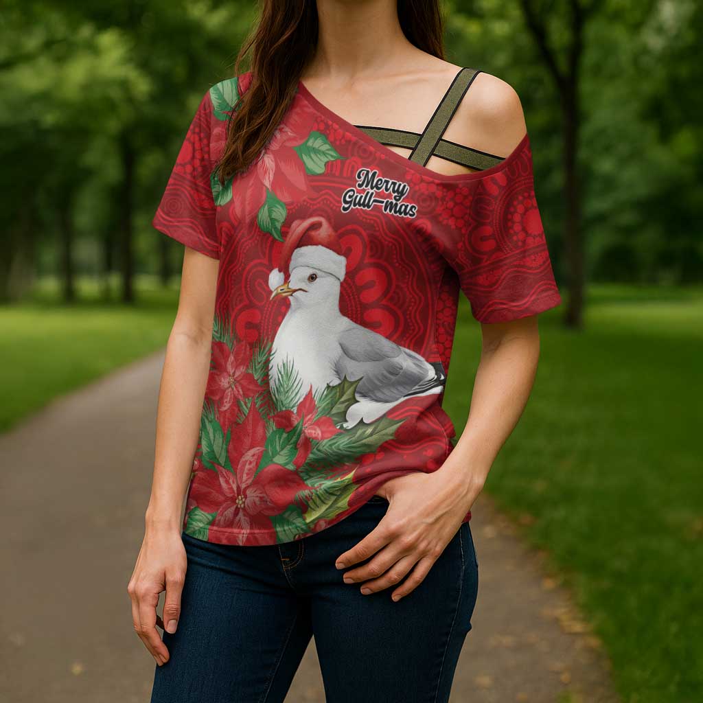 Australian Silver Gull Cross Shoulder Shirt Aboriginal Inspired Christmas - Aussie Hoodie