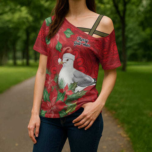 Australian Silver Gull Cross Shoulder Shirt Aboriginal Inspired Christmas - Aussie Hoodie