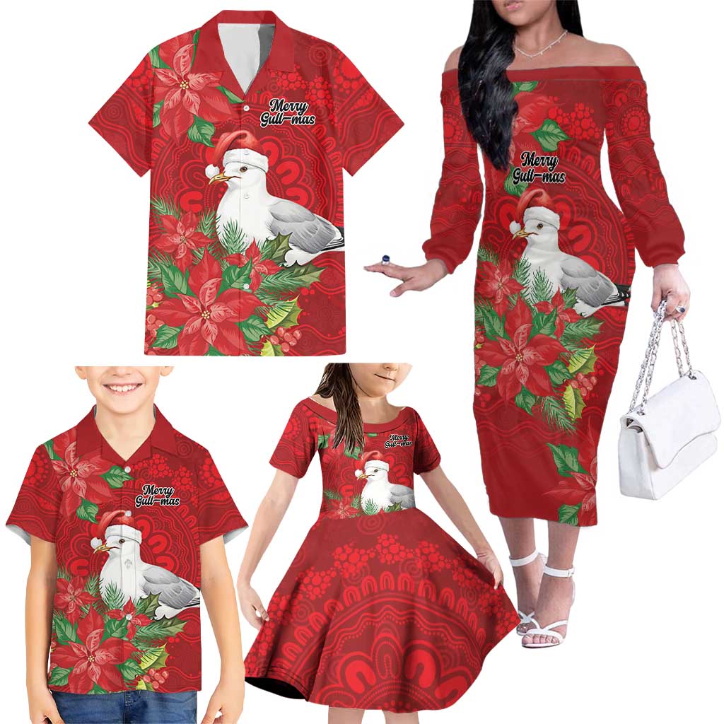 Australian Silver Gull Family Matching Off The Shoulder Long Sleeve Dress and Hawaiian Shirt Aboriginal Inspired Christmas - Aussie Hoodie