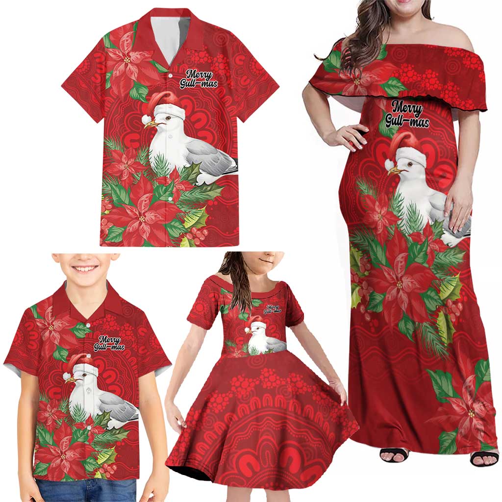 Australian Silver Gull Family Matching Off Shoulder Maxi Dress and Hawaiian Shirt Aboriginal Inspired Christmas - Aussie Hoodie