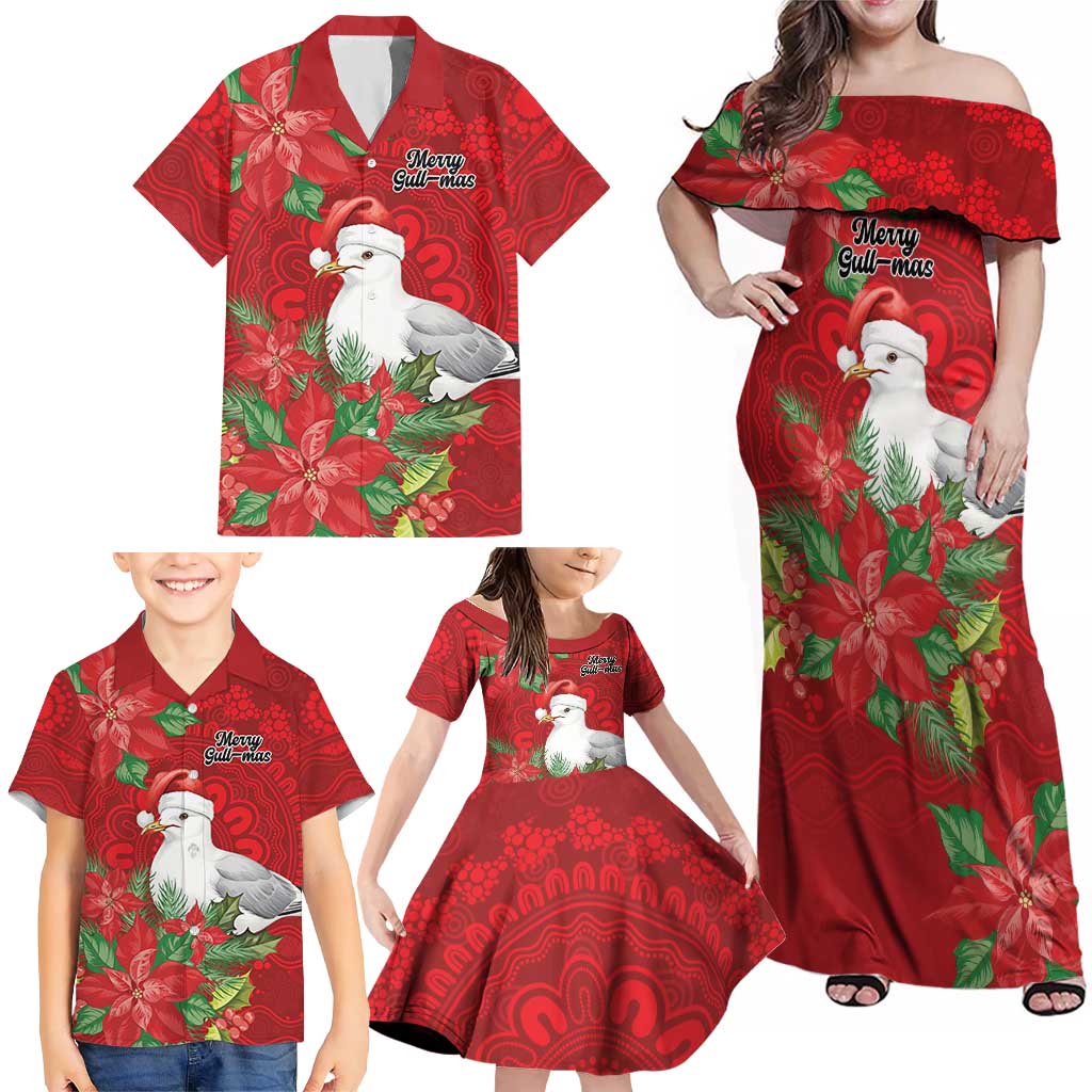 Australian Silver Gull Family Matching Off Shoulder Maxi Dress and Hawaiian Shirt Aboriginal Inspired Christmas - Aussie Hoodie