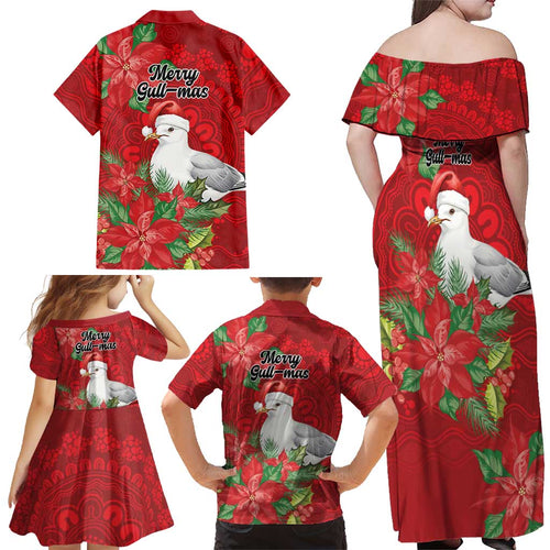 Australian Silver Gull Family Matching Off Shoulder Maxi Dress and Hawaiian Shirt Aboriginal Inspired Christmas - Aussie Hoodie