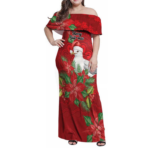 Australian Silver Gull Family Matching Off Shoulder Maxi Dress and Hawaiian Shirt Aboriginal Inspired Christmas - Aussie Hoodie