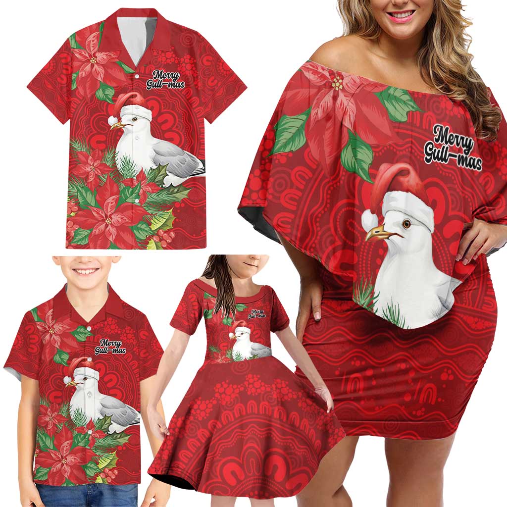 Australian Silver Gull Family Matching Off Shoulder Short Dress and Hawaiian Shirt Aboriginal Inspired Christmas - Aussie Hoodie