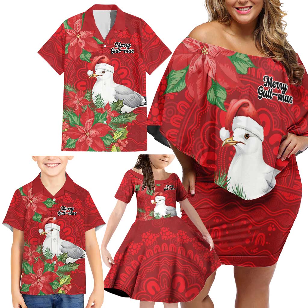 Australian Silver Gull Family Matching Off Shoulder Short Dress and Hawaiian Shirt Aboriginal Inspired Christmas - Aussie Hoodie