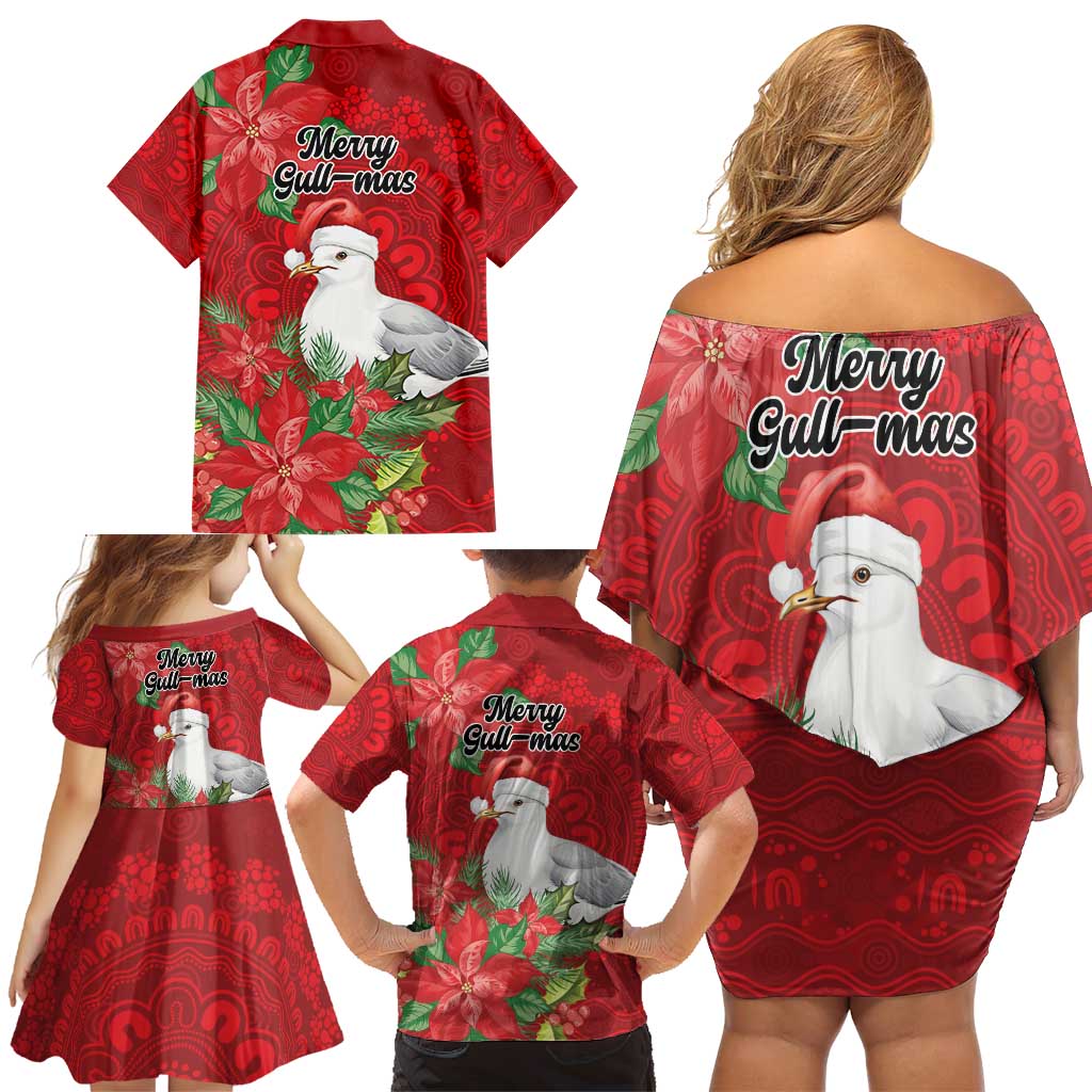 Australian Silver Gull Family Matching Off Shoulder Short Dress and Hawaiian Shirt Aboriginal Inspired Christmas - Aussie Hoodie