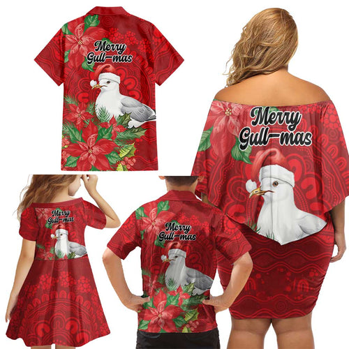 Australian Silver Gull Family Matching Off Shoulder Short Dress and Hawaiian Shirt Aboriginal Inspired Christmas - Aussie Hoodie