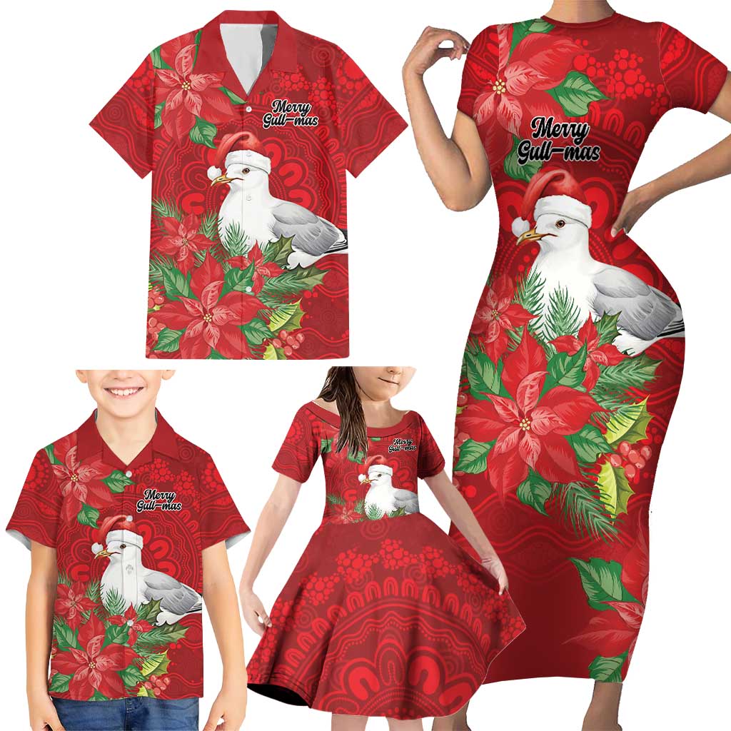 Australian Silver Gull Family Matching Short Sleeve Bodycon Dress and Hawaiian Shirt Aboriginal Inspired Christmas - Aussie Hoodie