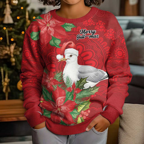 Australian Silver Gull Kid Ugly Christmas Sweater Aboriginal Inspired Christmas - Aussie Hoodie