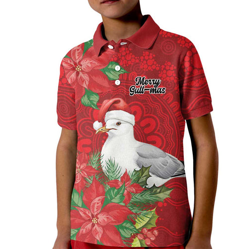 Australian Silver Gull Kid Polo Shirt Aboriginal Inspired Christmas - Aussie Hoodie