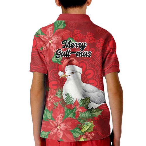 Australian Silver Gull Kid Polo Shirt Aboriginal Inspired Christmas - Aussie Hoodie