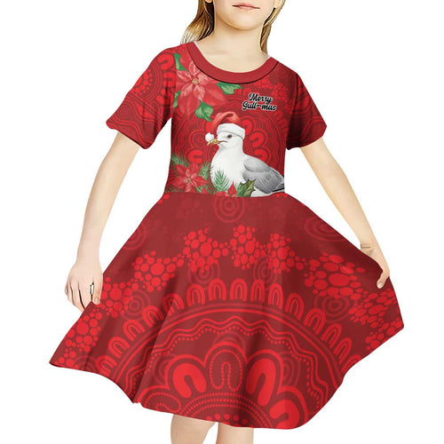 Australian Silver Gull Kid Short Sleeve Dress Aboriginal Inspired Christmas - Aussie Hoodie