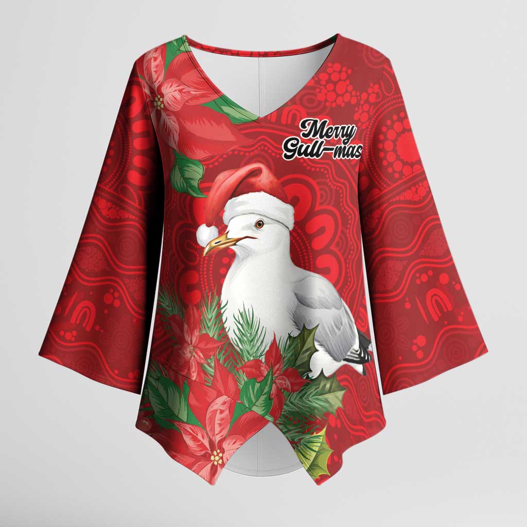 Australian Silver Gull Kimono Sleeve Blouse Aboriginal Inspired Christmas - Aussie Hoodie