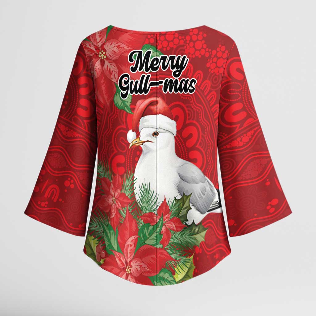 Australian Silver Gull Kimono Sleeve Blouse Aboriginal Inspired Christmas - Aussie Hoodie