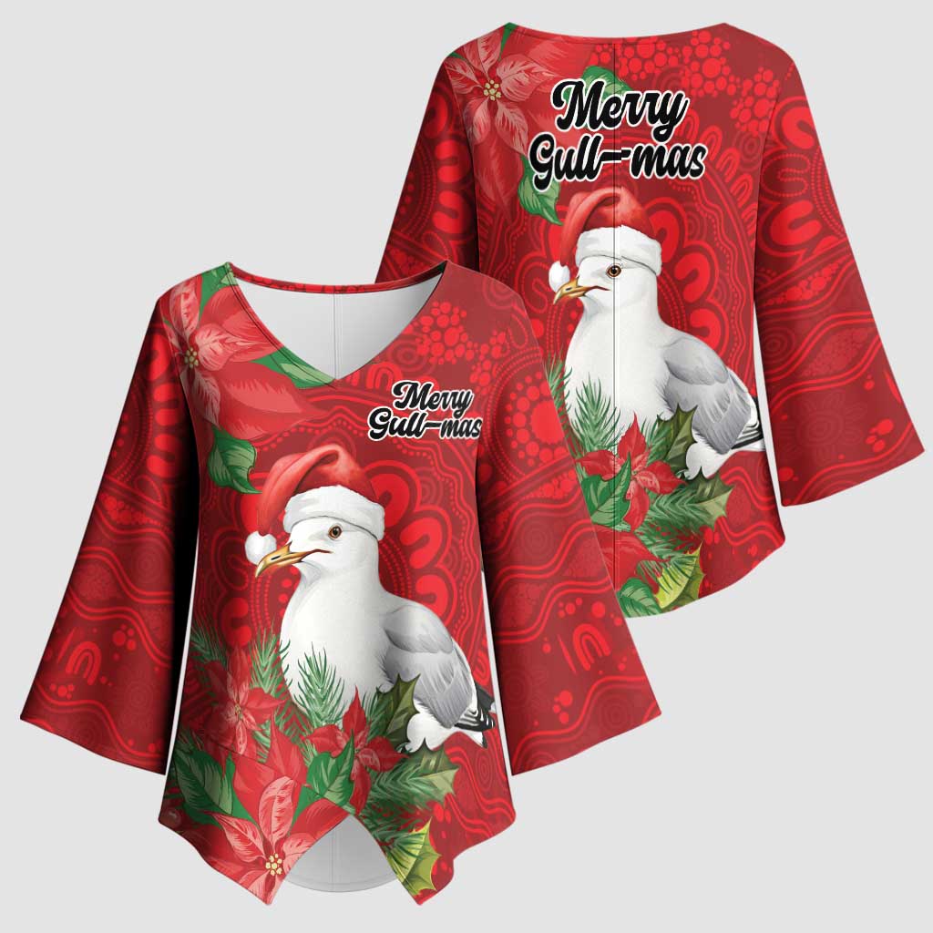 Australian Silver Gull Kimono Sleeve Blouse Aboriginal Inspired Christmas - Aussie Hoodie