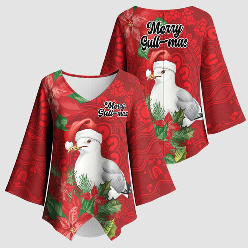 Australian Silver Gull Kimono Sleeve Blouse Aboriginal Inspired Christmas - Aussie Hoodie
