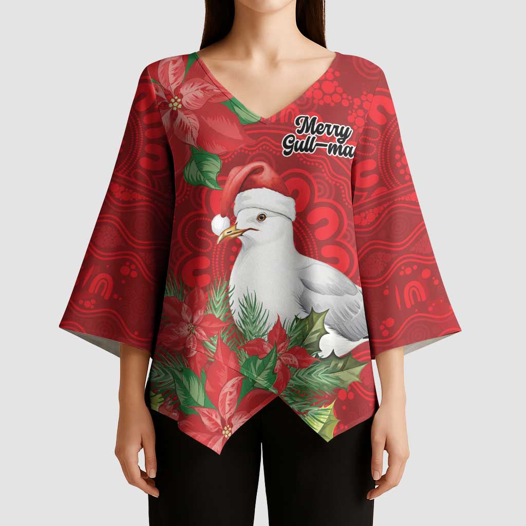Australian Silver Gull Kimono Sleeve Blouse Aboriginal Inspired Christmas - Aussie Hoodie
