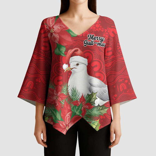 Australian Silver Gull Kimono Sleeve Blouse Aboriginal Inspired Christmas - Aussie Hoodie