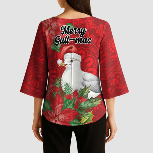 Australian Silver Gull Kimono Sleeve Blouse Aboriginal Inspired Christmas - Aussie Hoodie
