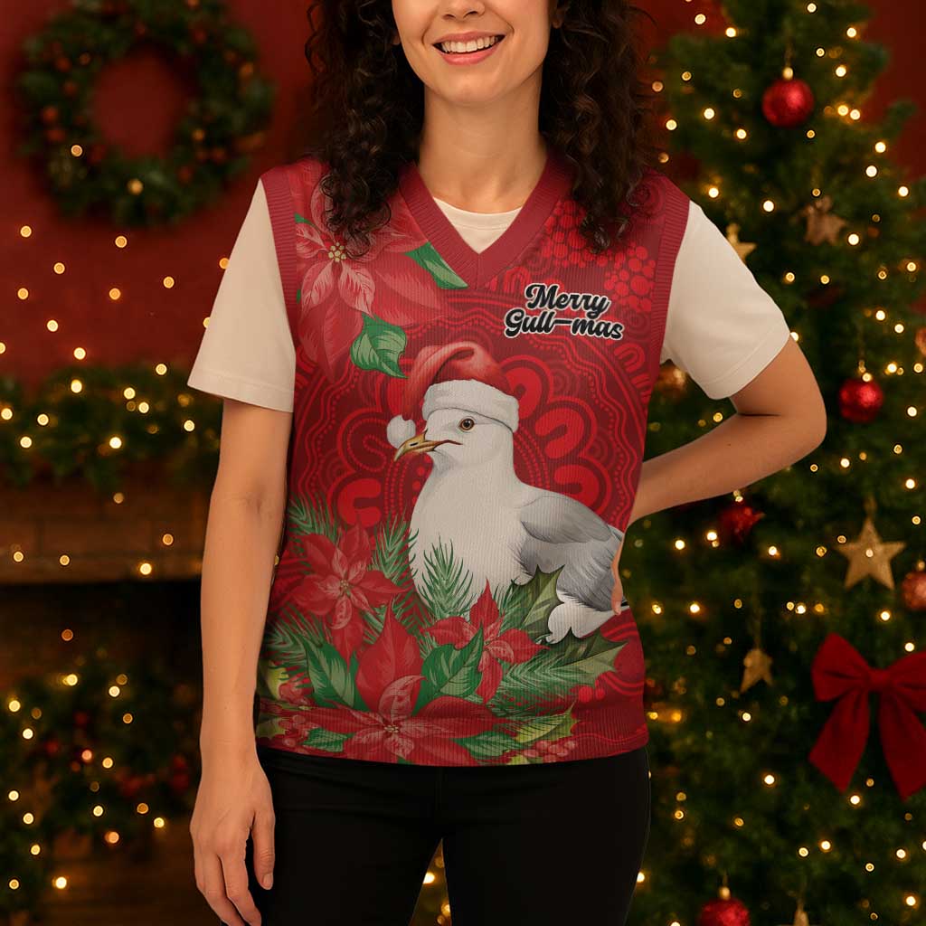 Australian Silver Gull Christmas Knitted V-Neck Vest Aboriginal Inspired Christmas - Aussie Hoodie