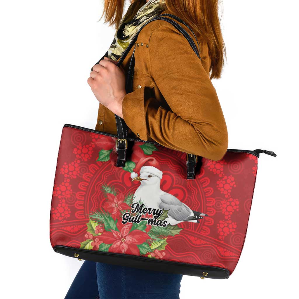 Australian Silver Gull Leather Tote Bag Aboriginal Inspired Christmas - Aussie Hoodie