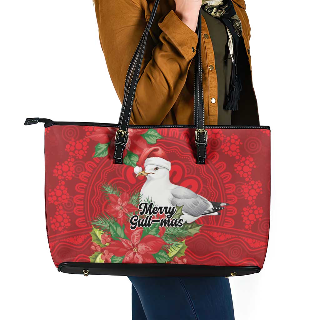 Australian Silver Gull Leather Tote Bag Aboriginal Inspired Christmas - Aussie Hoodie