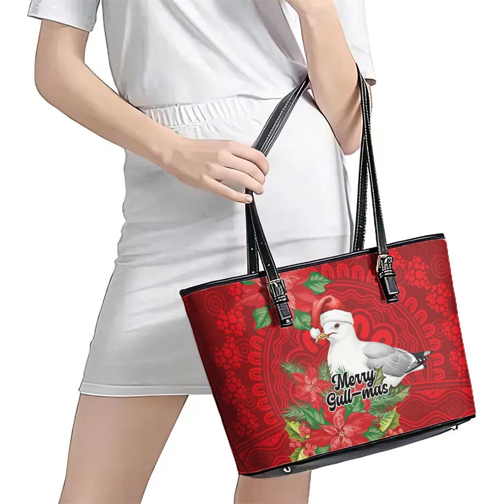 Australian Silver Gull Leather Tote Bag Aboriginal Inspired Christmas - Aussie Hoodie