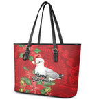 Australian Silver Gull Leather Tote Bag Aboriginal Inspired Christmas - Aussie Hoodie