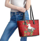 Australian Silver Gull Leather Tote Bag Aboriginal Inspired Christmas - Aussie Hoodie