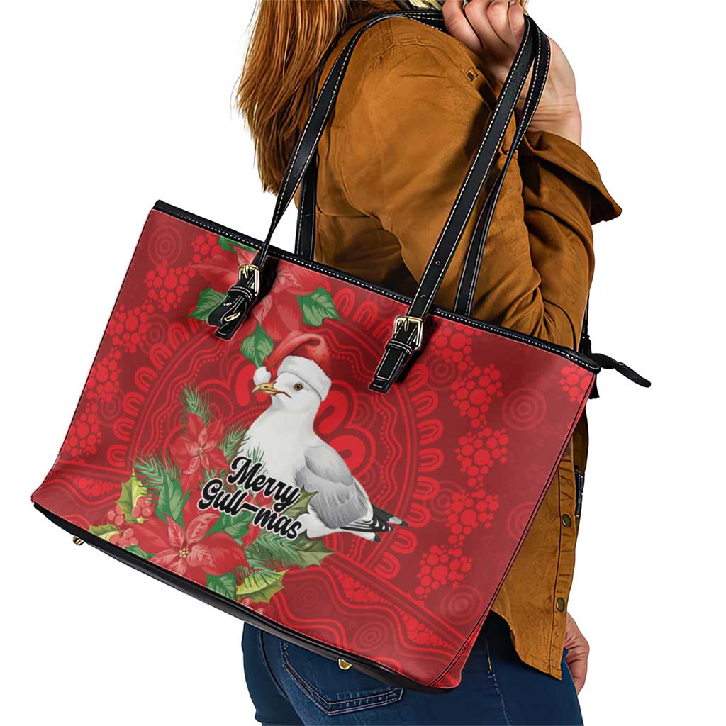 Australian Silver Gull Leather Tote Bag Aboriginal Inspired Christmas - Aussie Hoodie