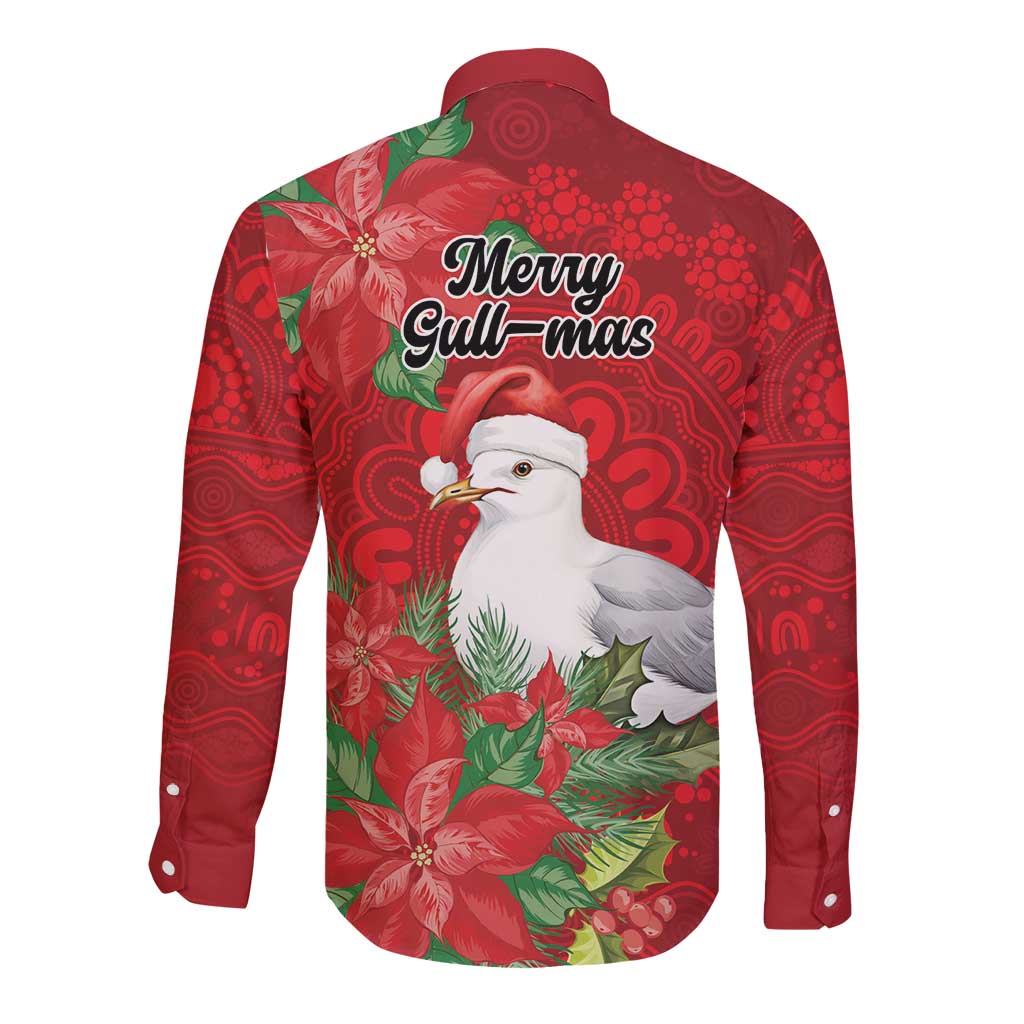 Australian Silver Gull Long Sleeve Button Shirt Aboriginal Inspired Christmas - Aussie Hoodie