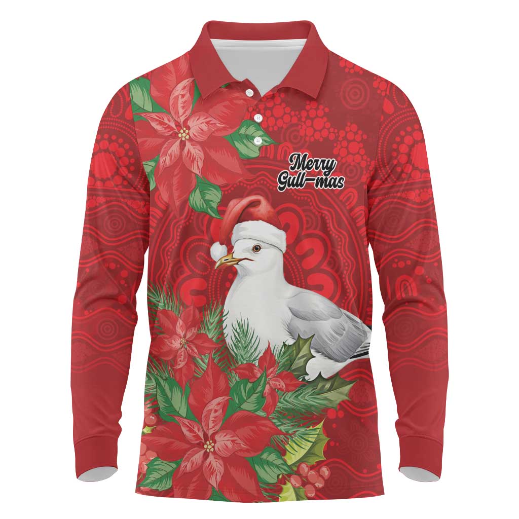 Australian Silver Gull Long Sleeve Polo Shirt Aboriginal Inspired Christmas - Aussie Hoodie
