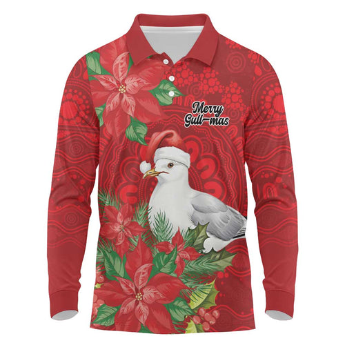 Australian Silver Gull Long Sleeve Polo Shirt Aboriginal Inspired Christmas - Aussie Hoodie