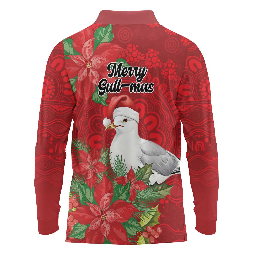 Australian Silver Gull Long Sleeve Polo Shirt Aboriginal Inspired Christmas - Aussie Hoodie