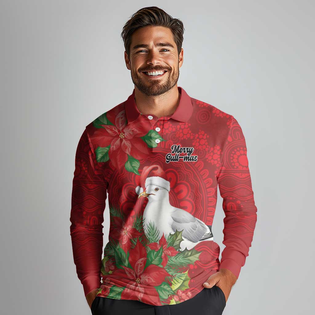 Australian Silver Gull Long Sleeve Polo Shirt Aboriginal Inspired Christmas - Aussie Hoodie
