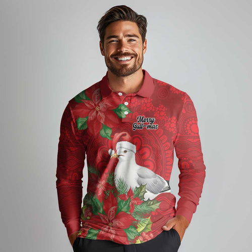 Australian Silver Gull Long Sleeve Polo Shirt Aboriginal Inspired Christmas - Aussie Hoodie