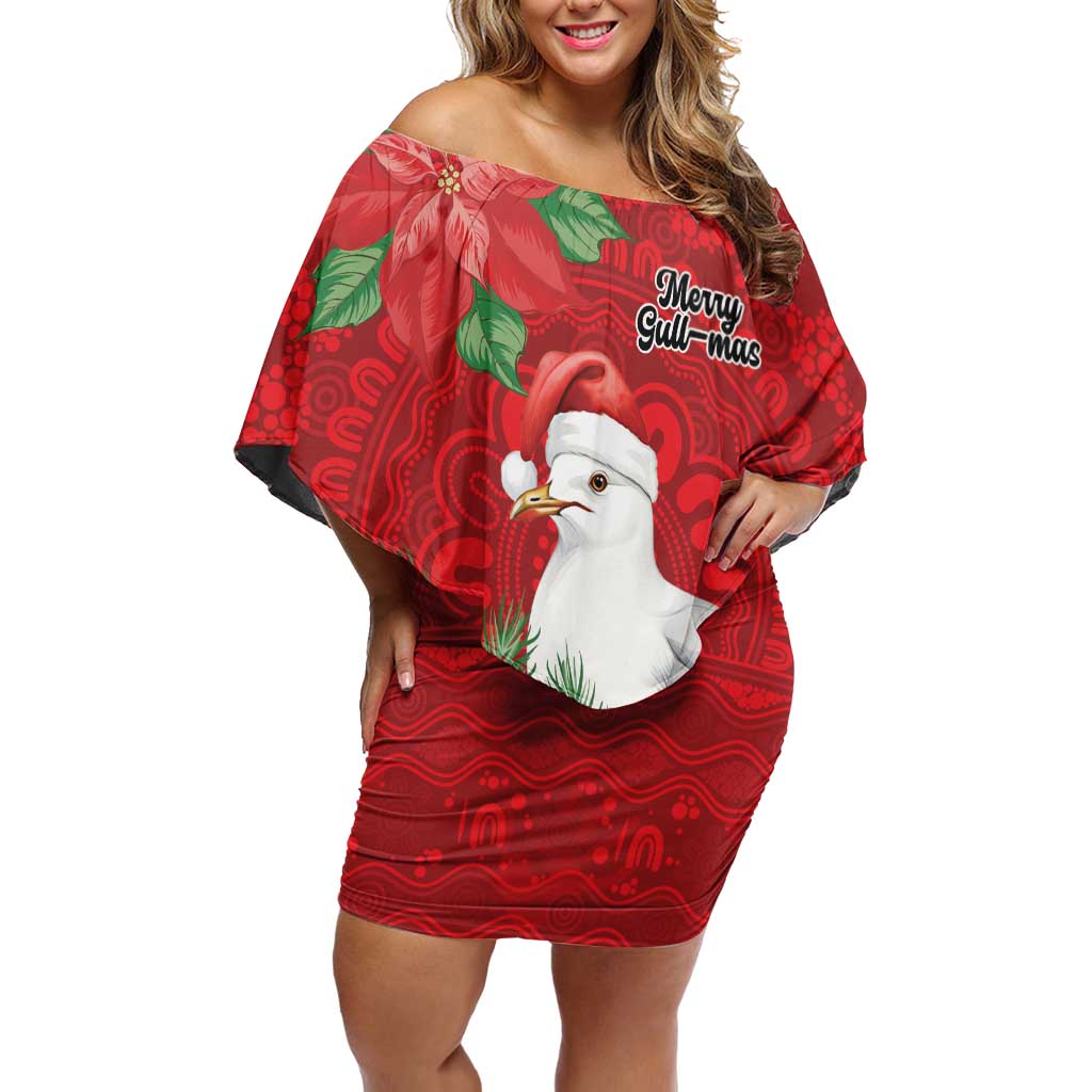 Australian Silver Gull Off Shoulder Short Dress Aboriginal Inspired Christmas - Aussie Hoodie