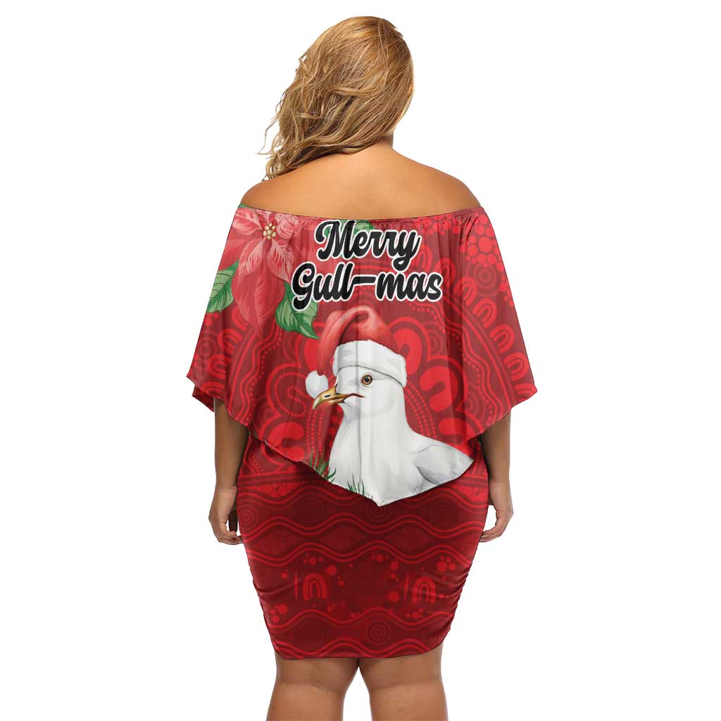 Australian Silver Gull Off Shoulder Short Dress Aboriginal Inspired Christmas - Aussie Hoodie