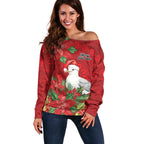 Australian Silver Gull Off Shoulder Sweater Aboriginal Inspired Christmas - Aussie Hoodie