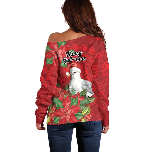 Australian Silver Gull Off Shoulder Sweater Aboriginal Inspired Christmas - Aussie Hoodie