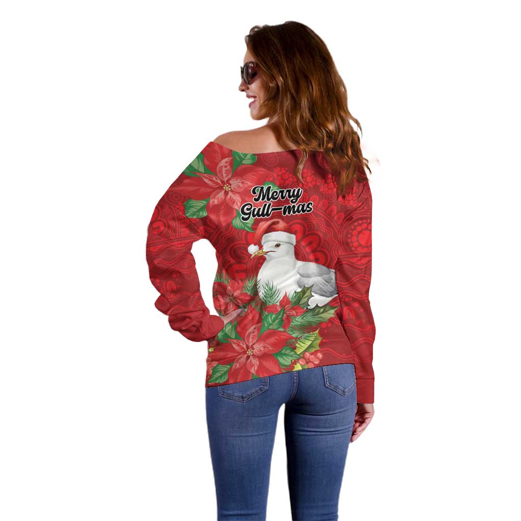 Australian Silver Gull Off Shoulder Sweater Aboriginal Inspired Christmas - Aussie Hoodie