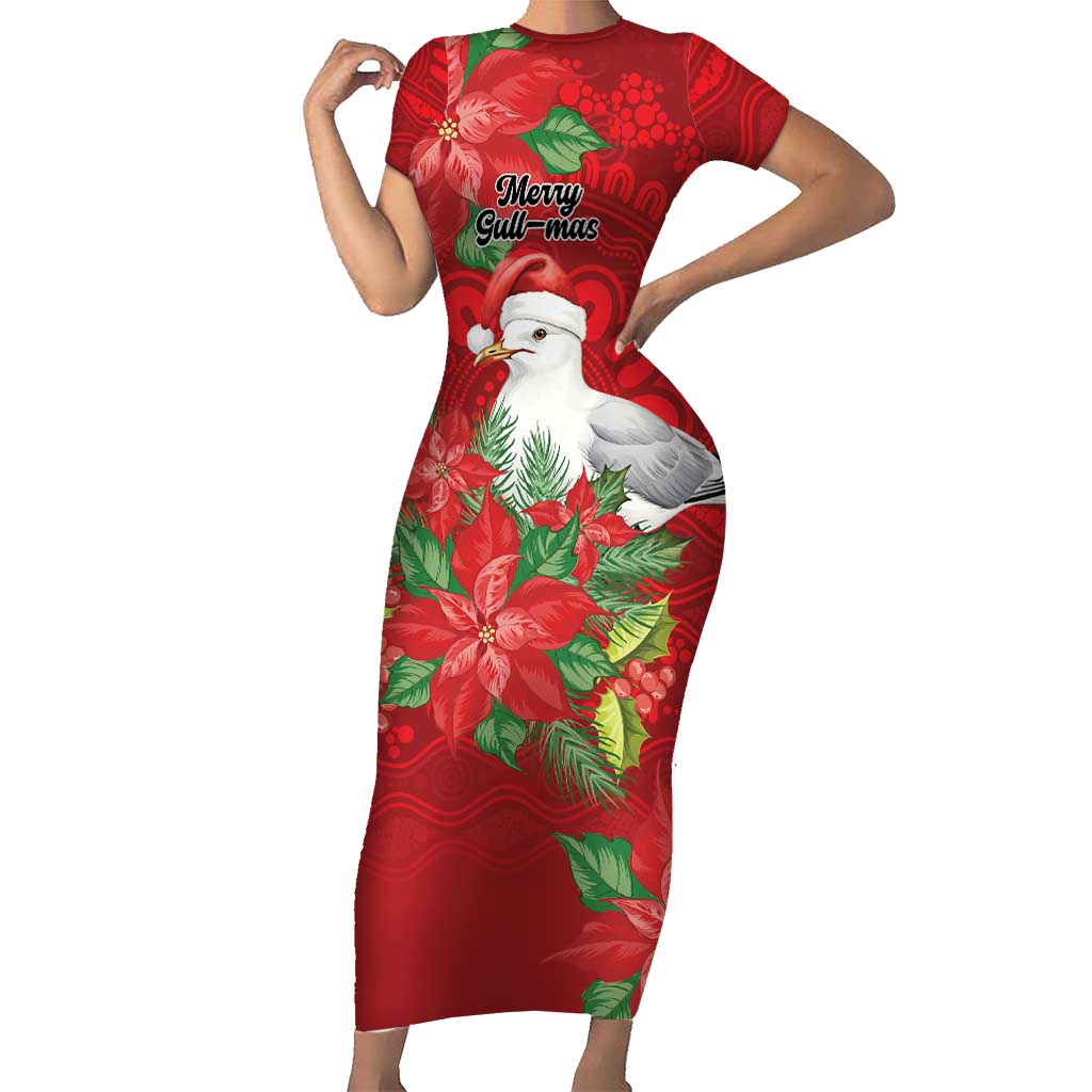 Australian Silver Gull Short Sleeve Bodycon Dress Aboriginal Inspired Christmas - Aussie Hoodie