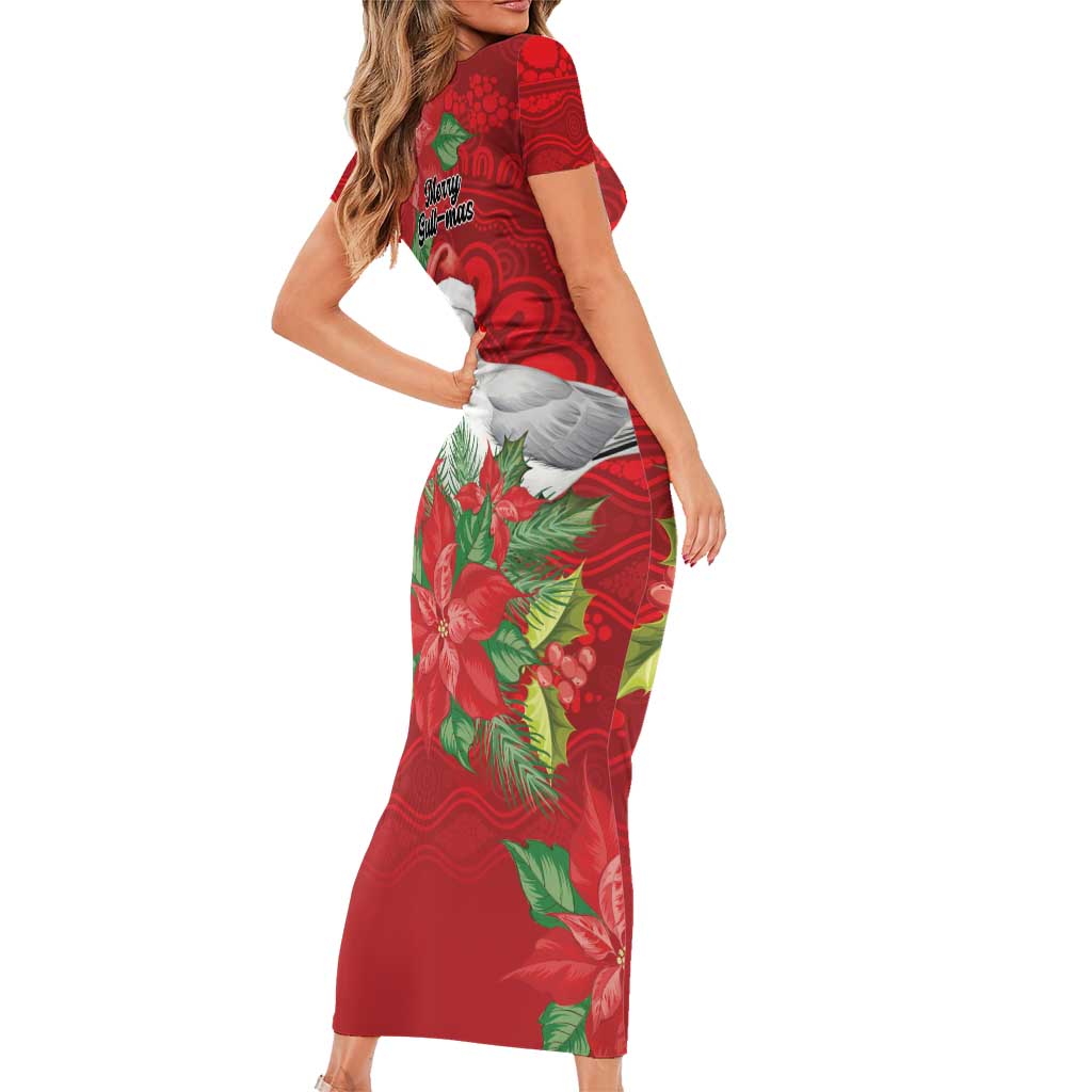 Australian Silver Gull Short Sleeve Bodycon Dress Aboriginal Inspired Christmas - Aussie Hoodie