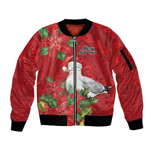 Australian Silver Gull Sleeve Zip Bomber Jacket Aboriginal Inspired Christmas - Aussie Hoodie
