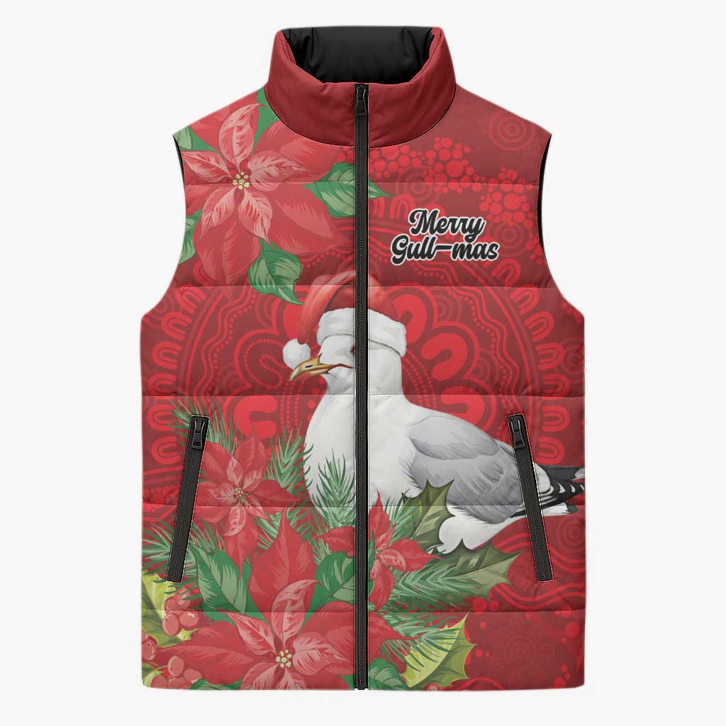 Australian Silver Gull Sleeveless Puffer Jacket Aboriginal Inspired Christmas - Aussie Hoodie