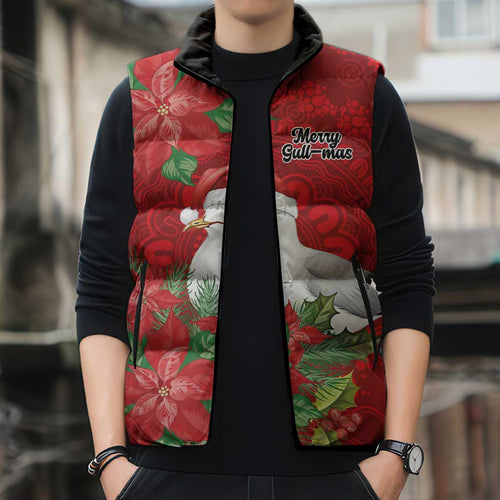 Australian Silver Gull Sleeveless Puffer Jacket Aboriginal Inspired Christmas - Aussie Hoodie