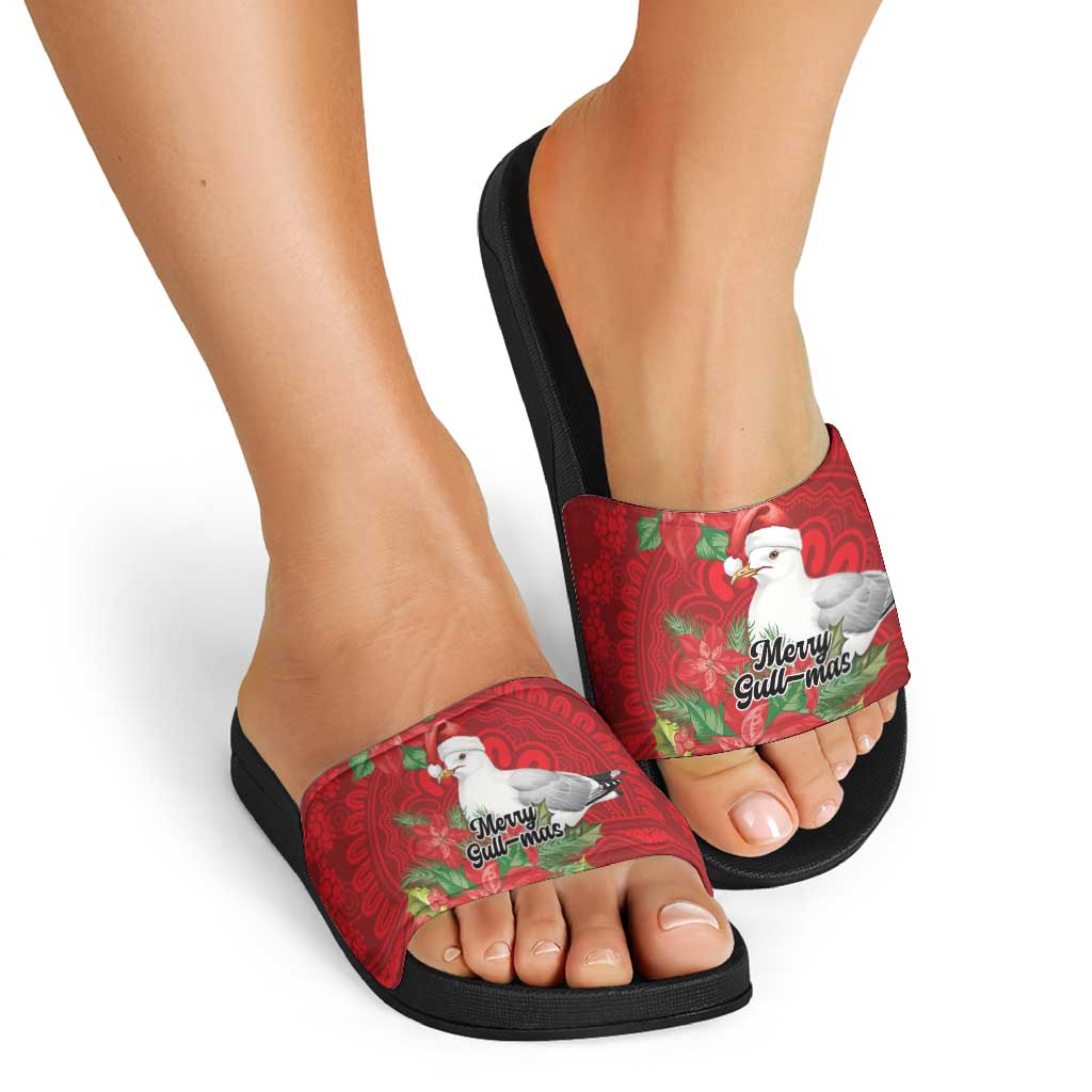 Australian Silver Gull Slide Sandals Aboriginal Inspired Christmas - Aussie Hoodie