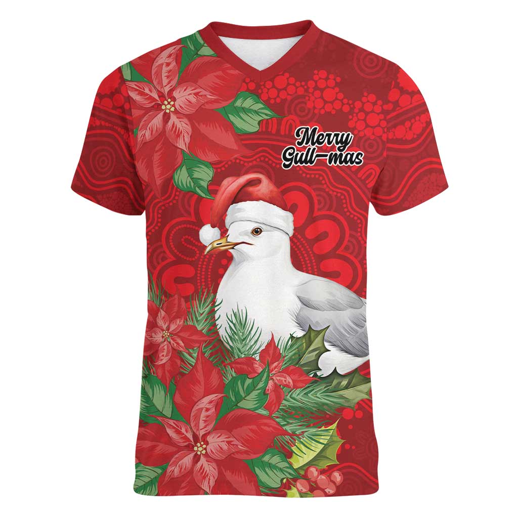 Australian Silver Gull Women V-Neck T-Shirt Aboriginal Inspired Christmas - Aussie Hoodie