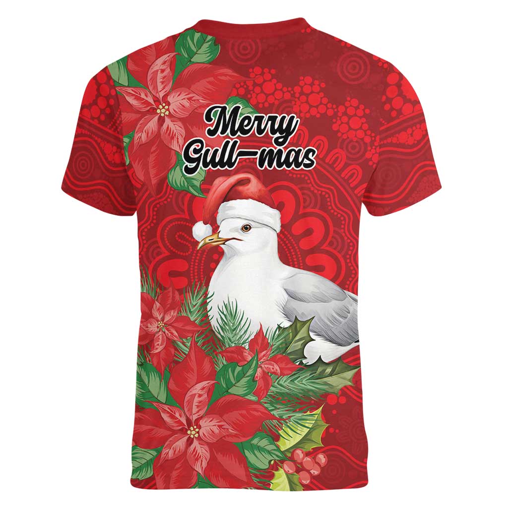 Australian Silver Gull Women V-Neck T-Shirt Aboriginal Inspired Christmas - Aussie Hoodie