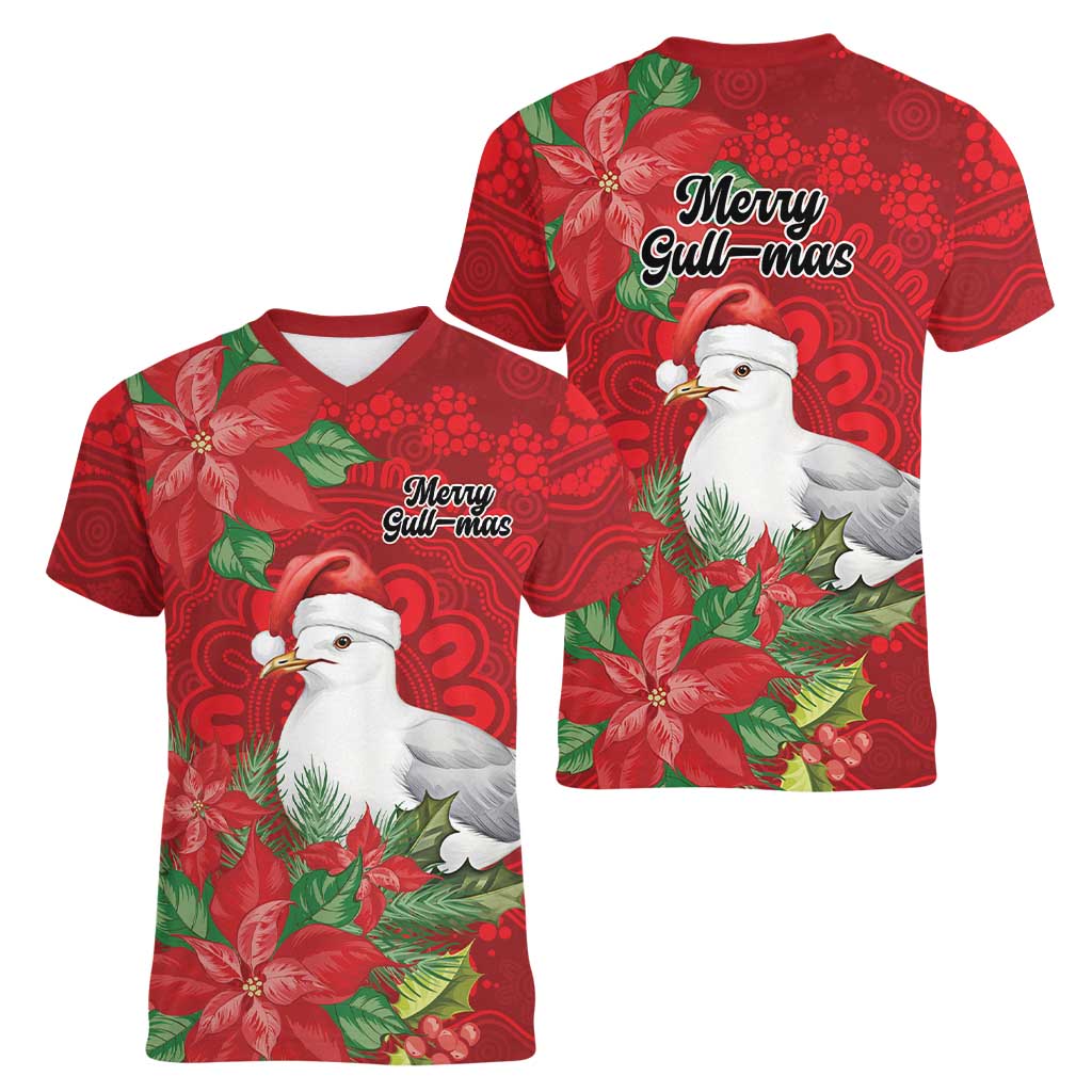 Australian Silver Gull Women V-Neck T-Shirt Aboriginal Inspired Christmas - Aussie Hoodie